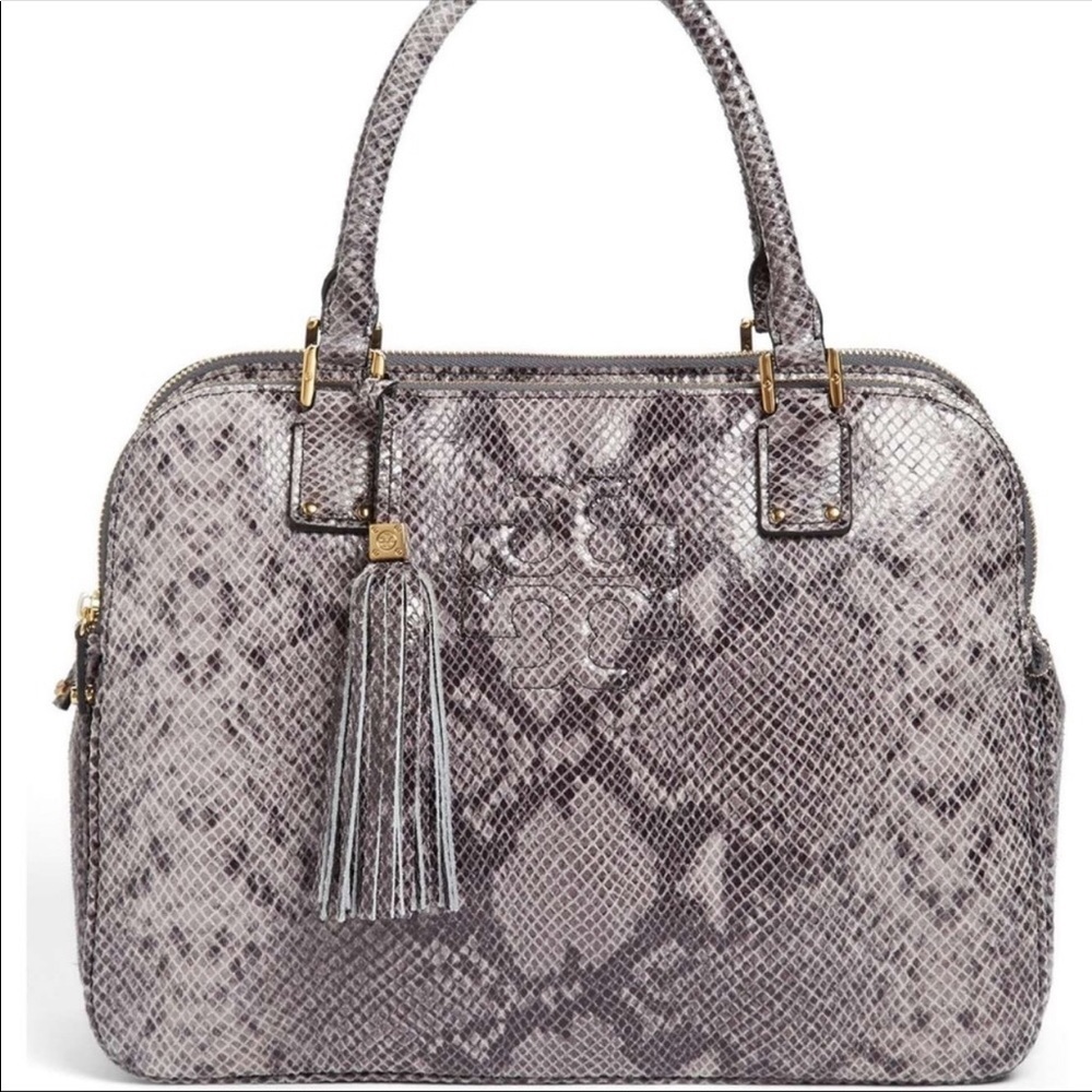 Tory Burch Gray Thea Snake Print Triple Zip Tote